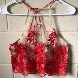 Sheer Red Lace and Net Night Out Top